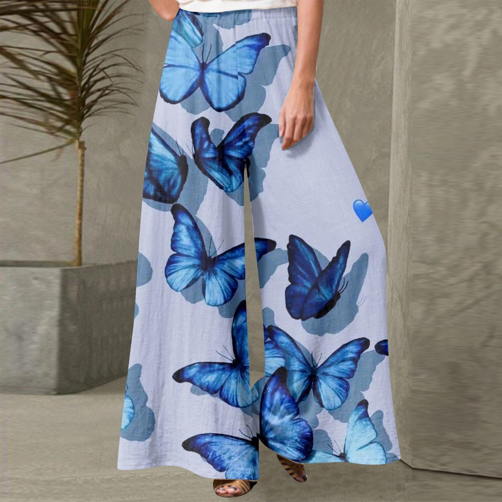 

Женские модные повседневные свободные уличные прямые брюки с принтом бабочки M королевский синий