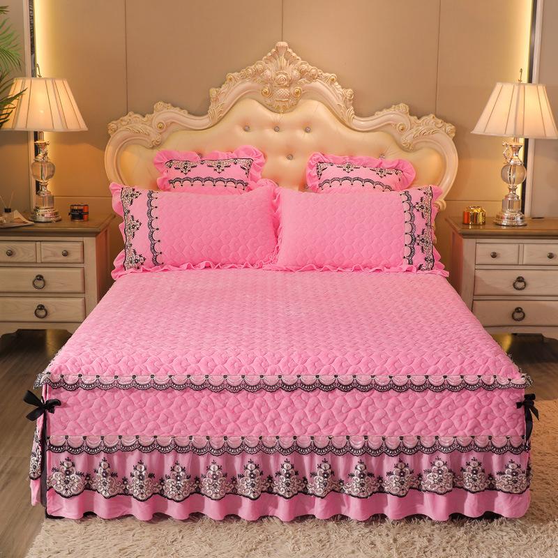1 peça Saia de Cama Clássica Europeia Aveludada Acolchoada Tamanho King Queen Alta Qualidade Pelúcia Curta Colcha Não Inclui Fronha