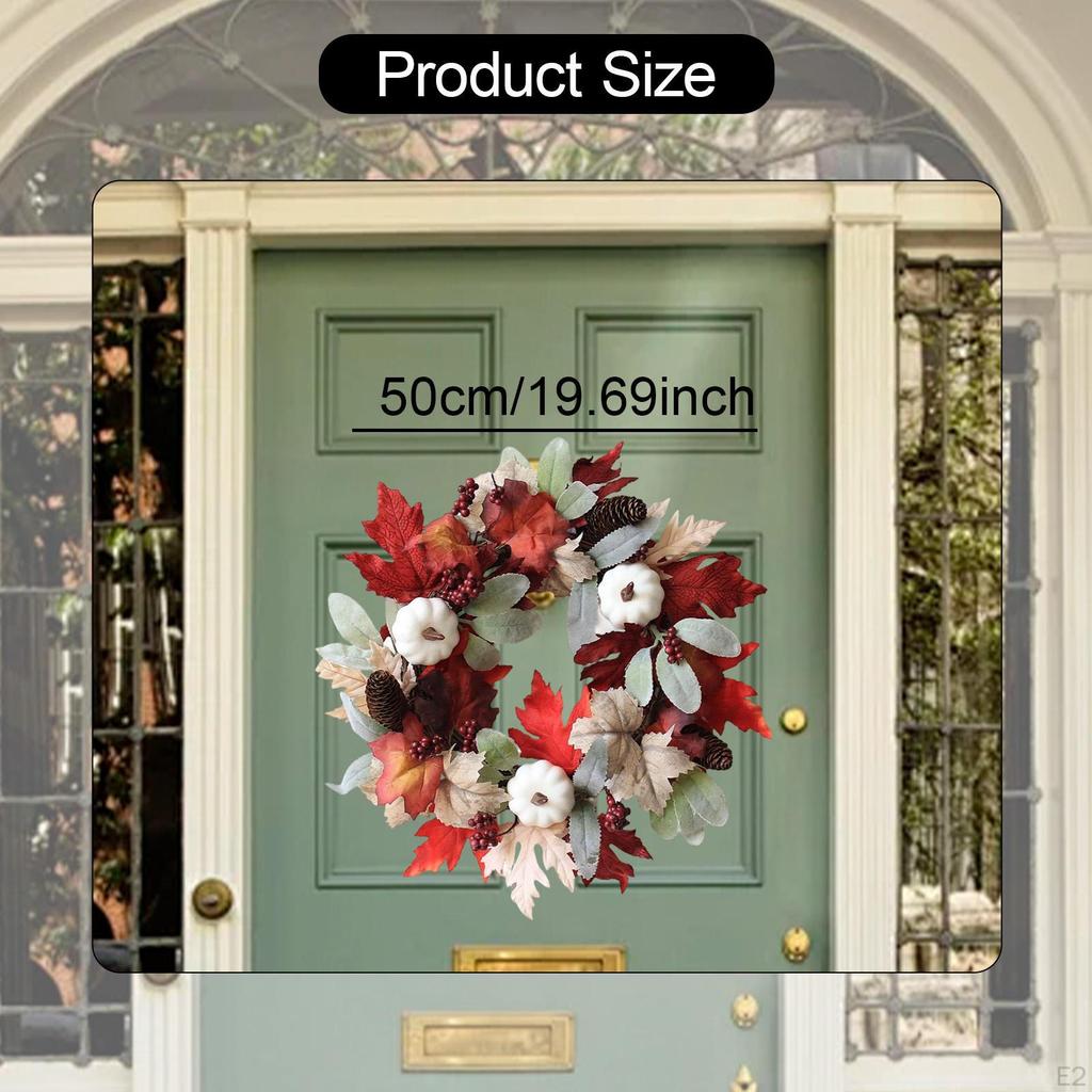 Door Fall Wreath Hanging Ornament Photo Props Pumpkin Farmhouse 50cm for Window Yard