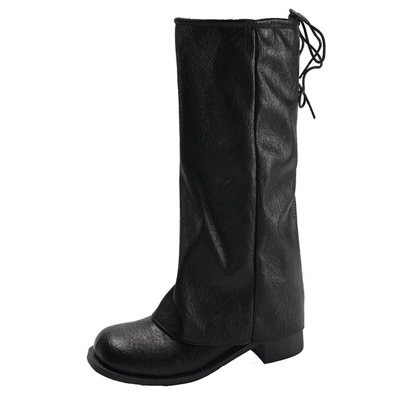Schwarze Trageriemen-Nischendesign hohe Zigarettenstiefel Damen 2025 neue Frühling und Herbst Retro hohe Stiefel
