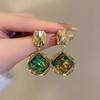 Vintage Green Geometric Rhombus Round Earrings Women Fashion Rhinestone Stud Earrings For Party Wedding Jewelry Accessories