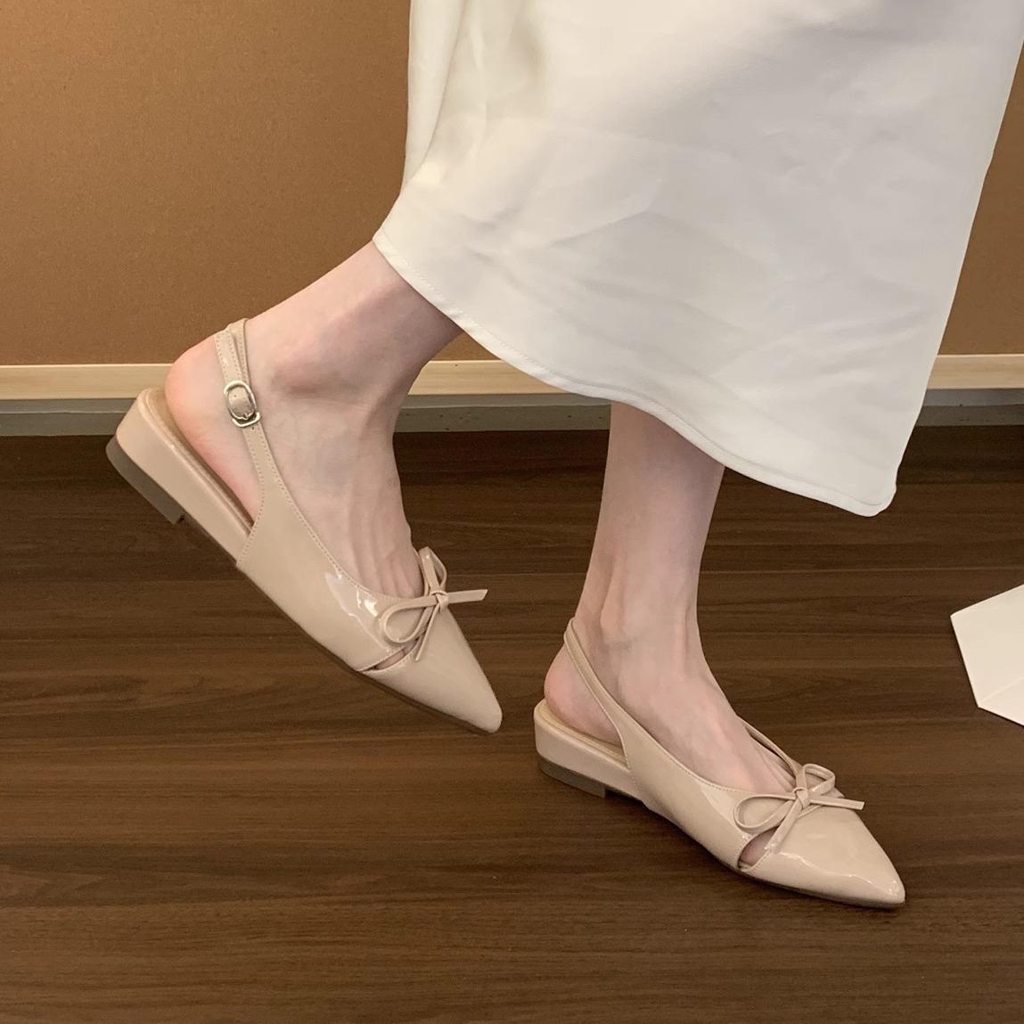 

Wedge heel nude bow bag head sandals fairy shoes new spring and summer with skirt pointed single shoes 35