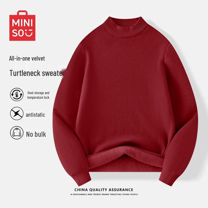 MINISO Men's Plush Half-High Neck Knit Sweater