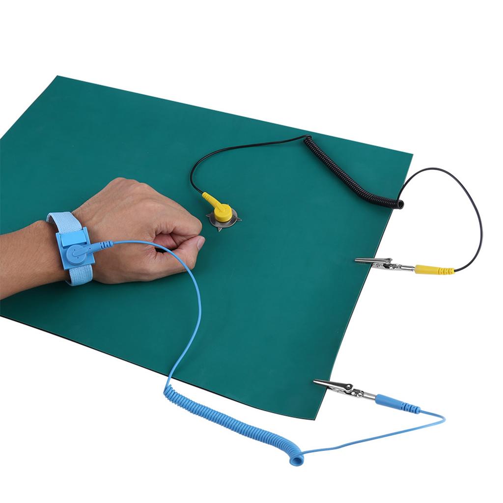 Antistatic Grounding Mat, ESD Mat wrist Strap Kit,Electrostatic Silicone Mat and Wrist Strap Belt and 2Pcs Cable, Tool Sets