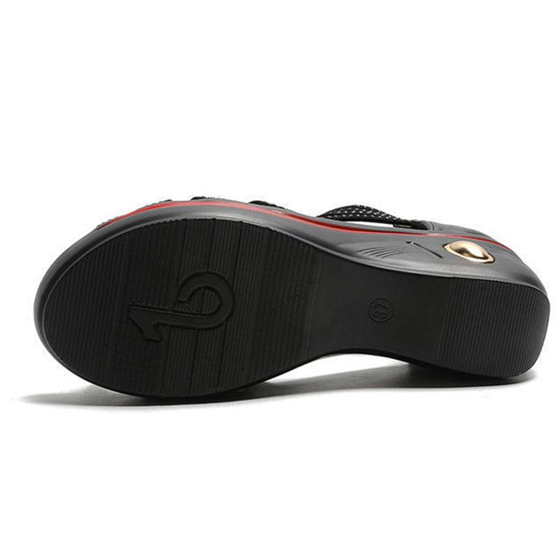 Sandalias de tacón alto con cuña para mujer, piel sintética, cuero suave, aumento de suela gruesa, estilo romano Retro hueco, verano