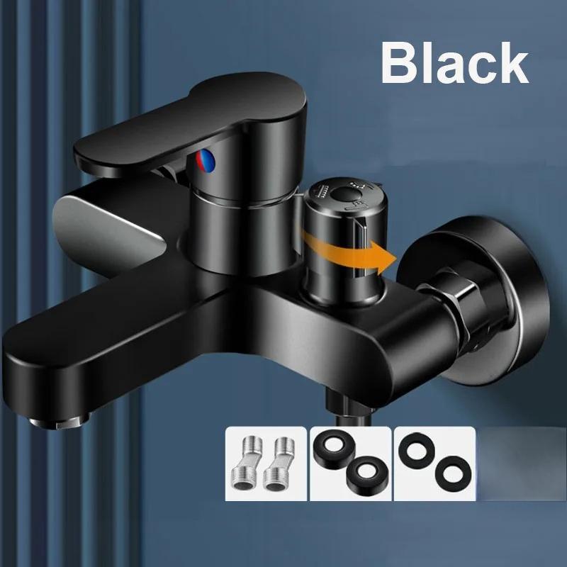 

Чорний Змішувач для Душу у Ванній Кімнаті Латунний Змішувач Гарячої та Холодної Води Аксесуари для Ванної Кімнати Змішувальний Клапан Набір Змішувачів для Ванни та Душу чорний