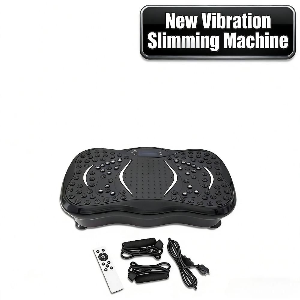 Vibration Plate Machine for Weight Loss & Lymphatic Drainage, Home Exercise Equipment with Remote & Resistance Bands, чёрный