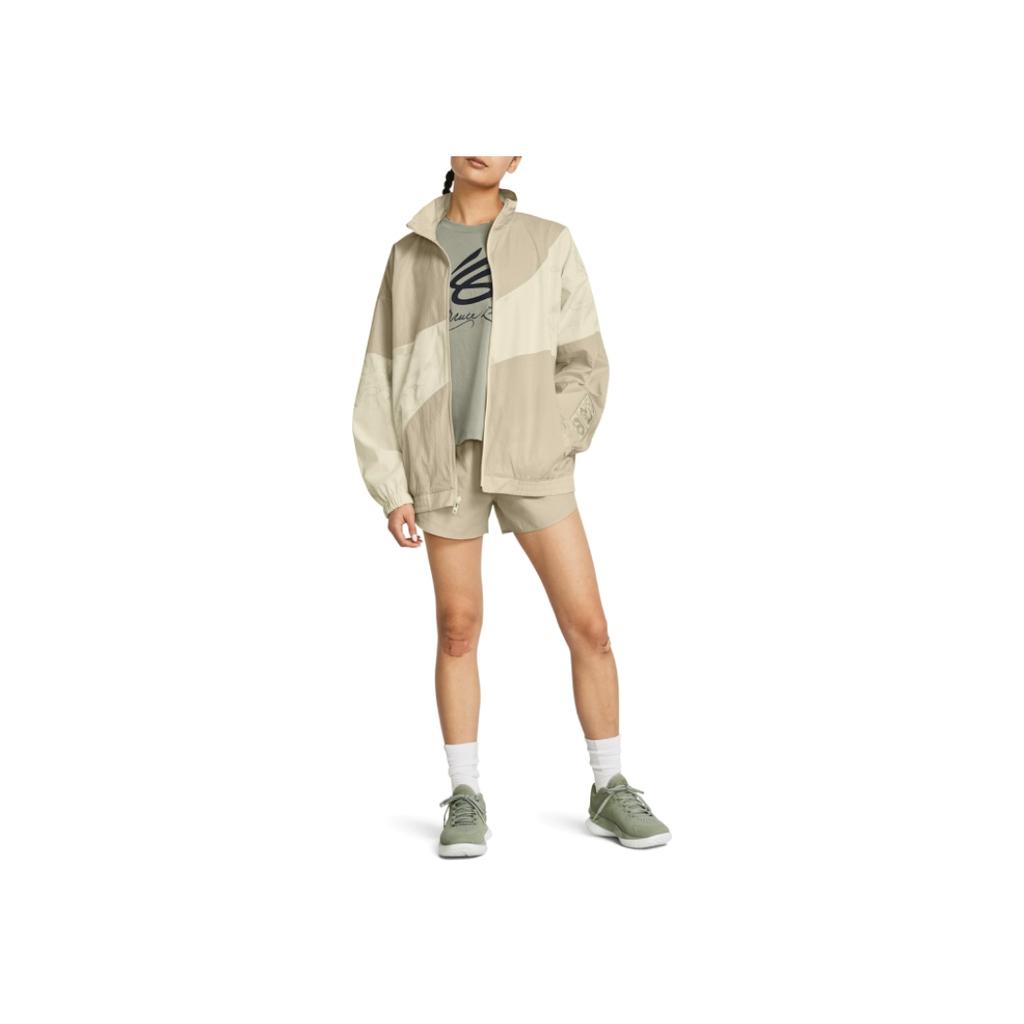 Under Armour Curry X Bruce Lee Collaboration SS24 Spring Collection Color Block Printed Waterproof Wrinkled Zip Jacket Women Jacket Brown 1383213-289