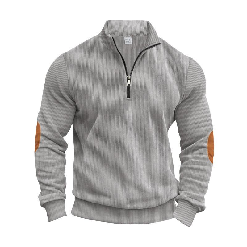 Corduroy Mens Stand Collar Pullover Sweatshirt With Zipper Closure For Casual Fall Wear
