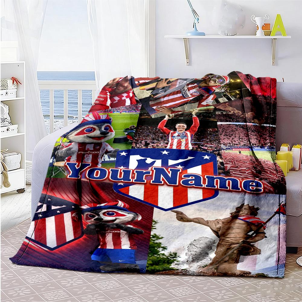 Atletico Madrid Customize Text Blanket Gift Customizable Blanket Soft Warm Cozy Suitable for Bed Home Decor Livingroom Office Ideal for All Seasons