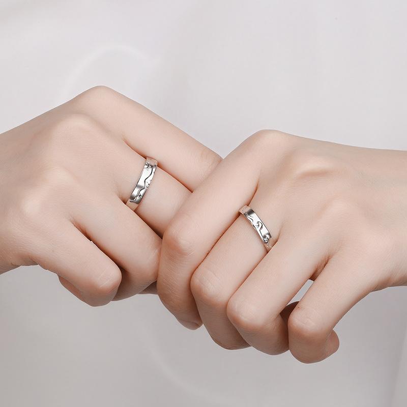 Original Love Oath S925 Sterling Silver Couple Couple Rings Pair Special Interest Light Luxury Simple Adjustable Opening Ring