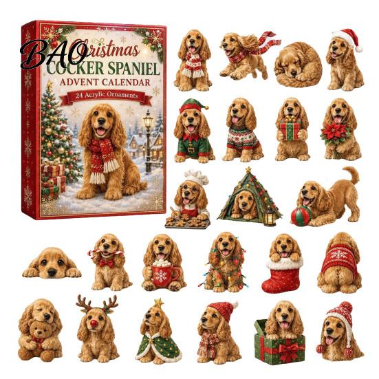Christmas Advent Calendar 2026 Dog Calendar, 24-Day Acrylic Ornament Set with Mini Puppy Kids Gifts Figures, 2D Flat Tree Hanging Countdown