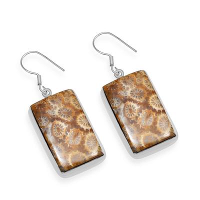 Fossil Coral Gemstone 925 Sterling Silver Handmade Drop Dangle Earrings for Women & Girls