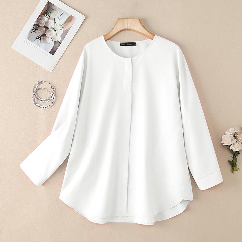 ZANZEA Women Casual Round Neck Solid Color Long Sleeve Loose Blouse