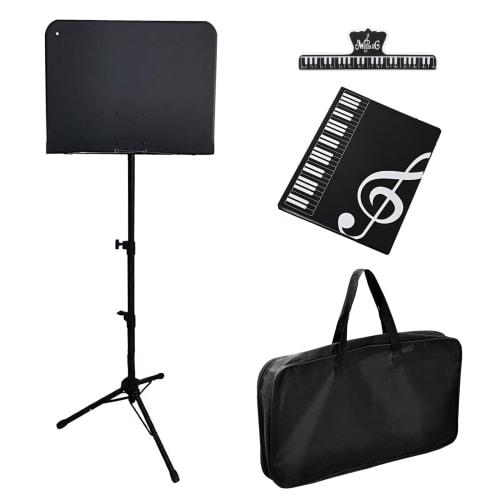 

BTtime Folding Music Stand with Tripod, Reading Stand, Writing Stand, Laptop Stand, Spectral Stand, 65-140cm Adjustable, Includes Metal Carrying Bag,