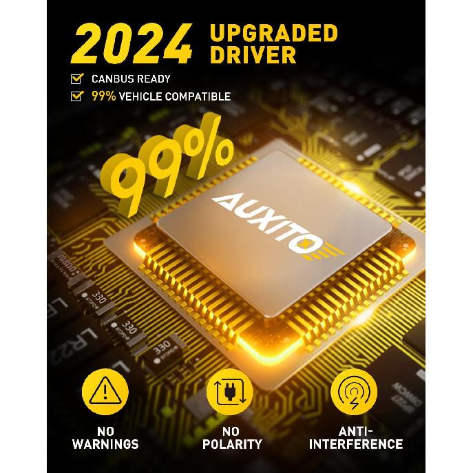 AUXITO H3 LED Bulb Yellow 3000K, 16,000LM 600% Super Brighter, 10 Years Lifespan, 1:1 Size Plug-n-Play, 100% Perfect Tallation, H3 LED Fog Lighr Bulb