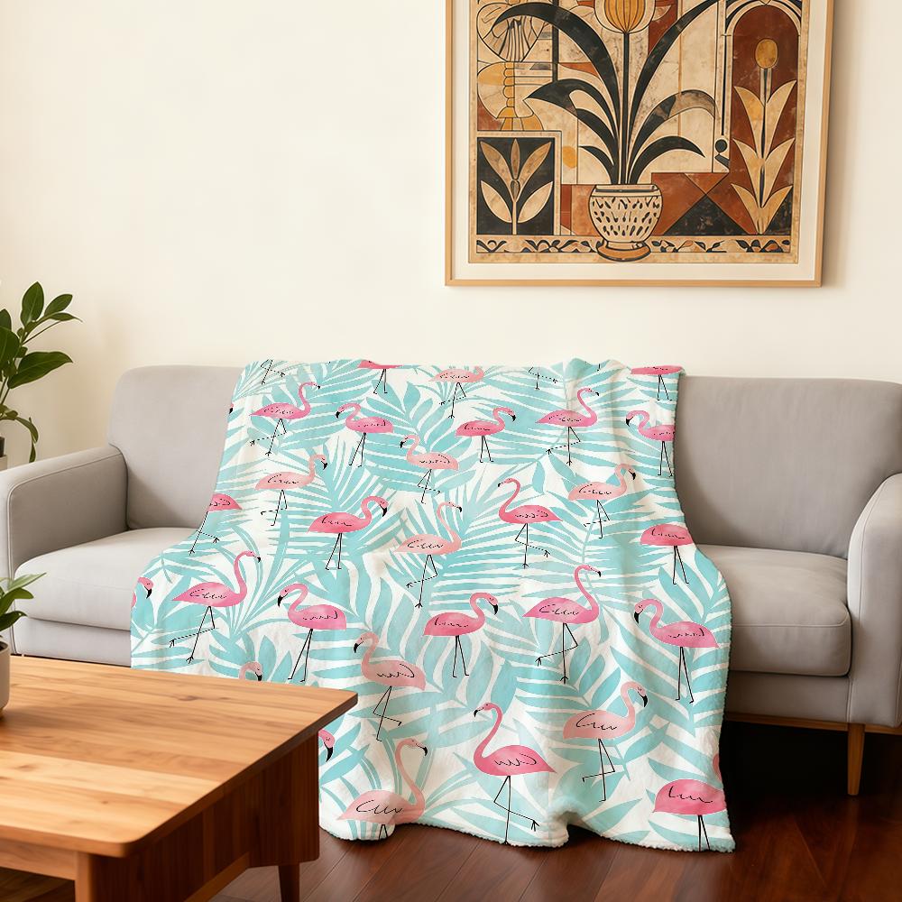 

Fashion Art Flamingo Tropical Plants Blanket Super Warm Comfortable Plush Throw Blanket Child Home Sofa Bedroom Gift 30x40in