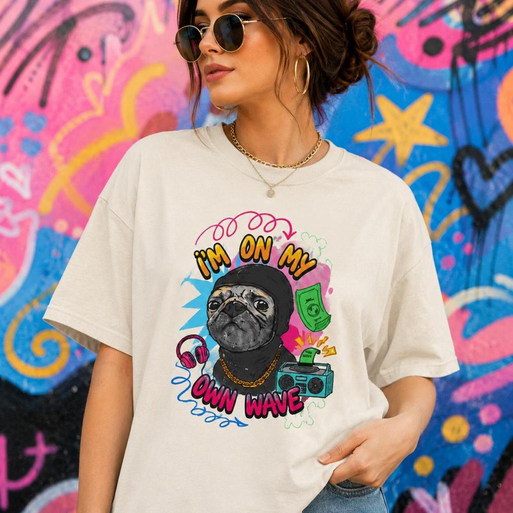 Pug Streetwear Graphic Tee, I'm On My Own Wave, Hip Hop Dog Lover Shirt