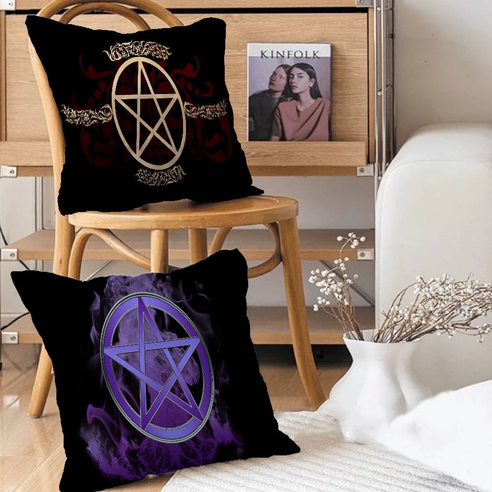 Witch Sun Moon Pentagram Pillow Covers Cartoon Sofa Decorative Home Double-sided Printing Short Plush Cute Cushion Cover