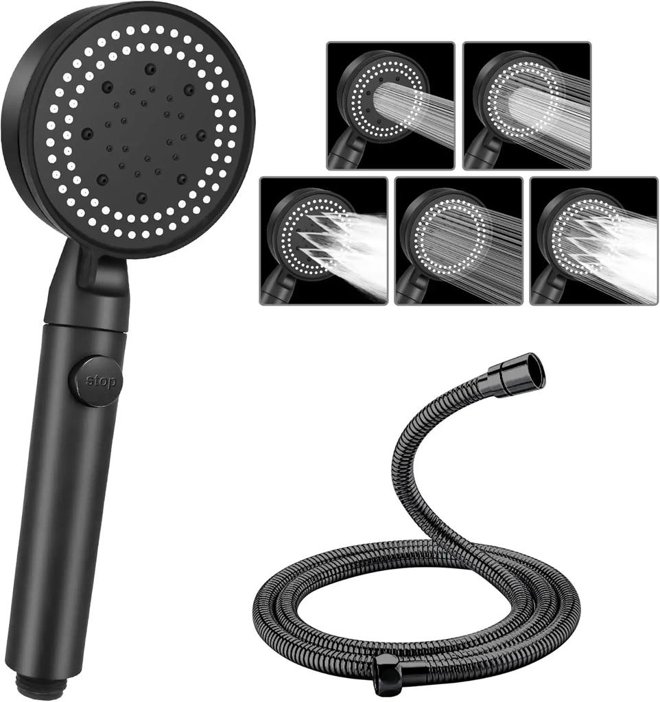 High Pressure Shower Head Showerheads with Hose Water Saving One-Key Stop Spray Nozzle Bathroom Accessories 5 Modes Adjustable