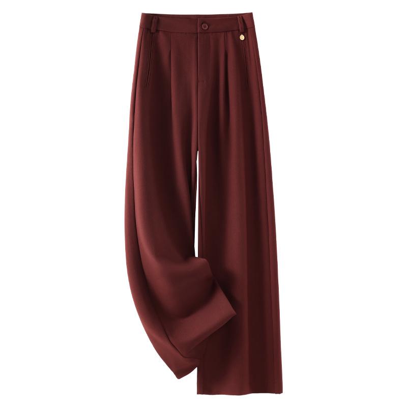 Gray Wide-Leg Wool Pants for Women - High-Waisted, Drapey, Straight-Leg Trousers, 2024 Spring/Autumn Collection