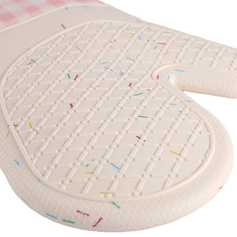 Non Slip Silicone Oven Mittens with Thick Cotton Liner for Cooking Baking Grilling, Heat Resistant Oven Mitts Flexible Gloves