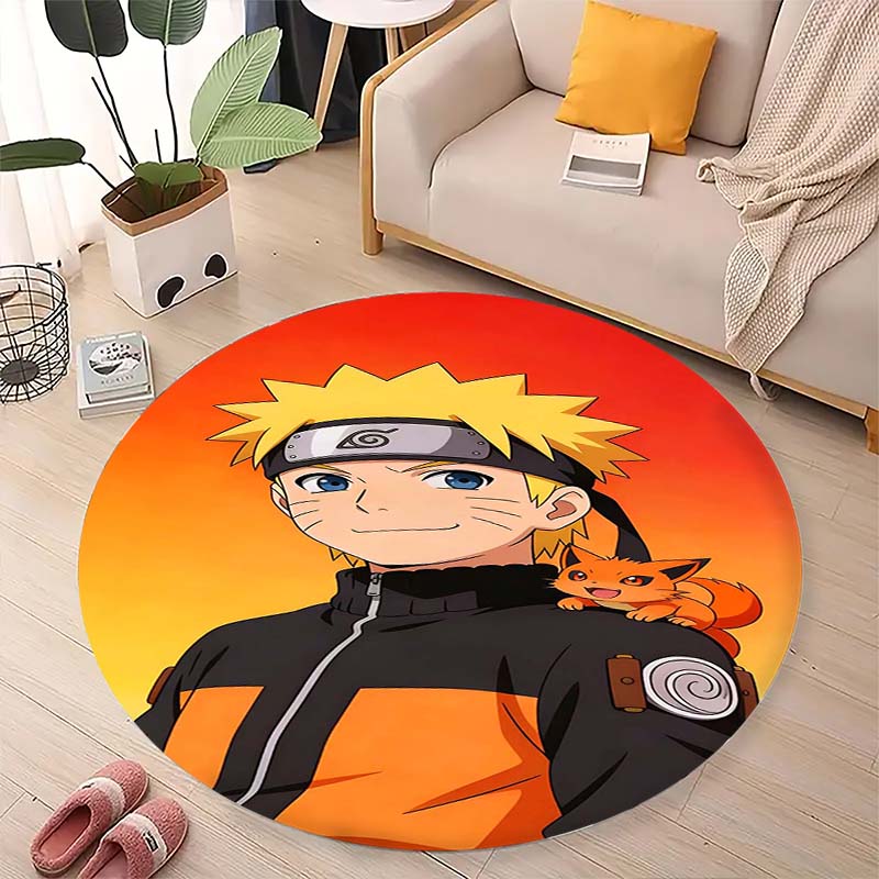 Cartoon Naruto Round Area Rug Soft Plush Carpet Non-Slip Mat for Bedside Sofa Gaming Room Home Decoration