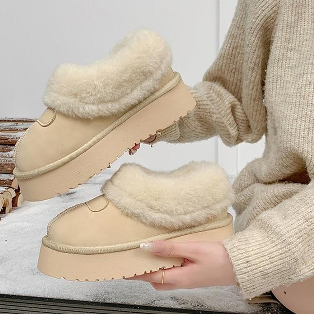 Leather Boken shoes women's autumn and winter thick-soled muffin fluffy slippers 2025 new one-pedal bag head half-drag cotton shoes