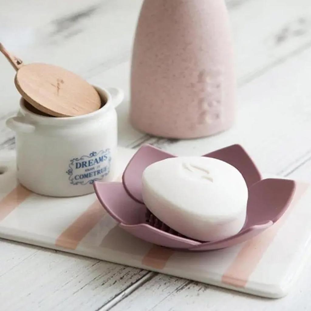 2 Pack Lotus Shower Steamer Trays, Silicone Soap Holder, Drainage Box, Bathroom Accessories, Kitchen and Bathroom Counter, Small Self Draining Soap