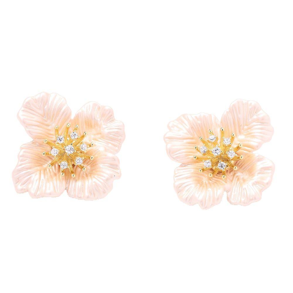 French simple drip oil four-color flower stud earrings niche high-end gentle flower earrings 925 silver needle earrings women