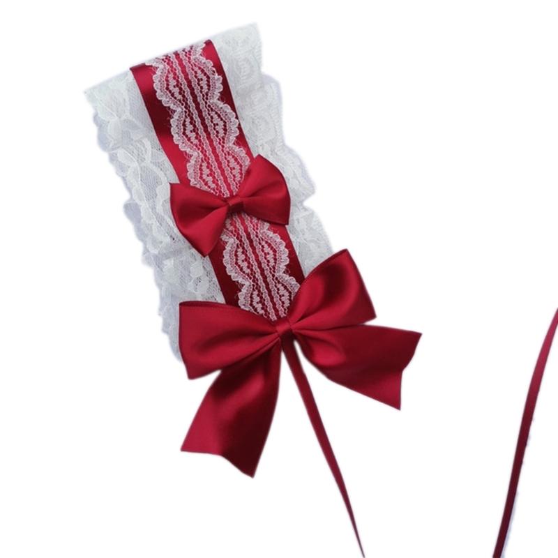 NEW Lolita Ruffled Headband Sweet Star Embroidery Lace Ribbon Bow Hairband with Hairpins Anime Maid Cosplay Headdress