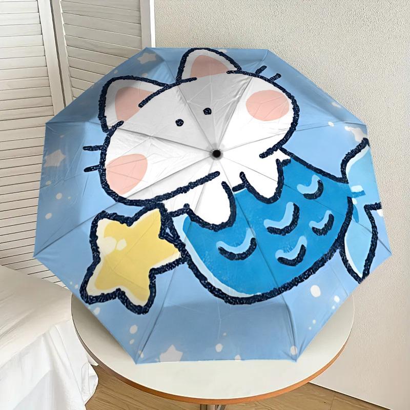 Adorable Cat with Starfish & Mermaid Tail Umbrella: Perfect for Outdoor Adventures 108