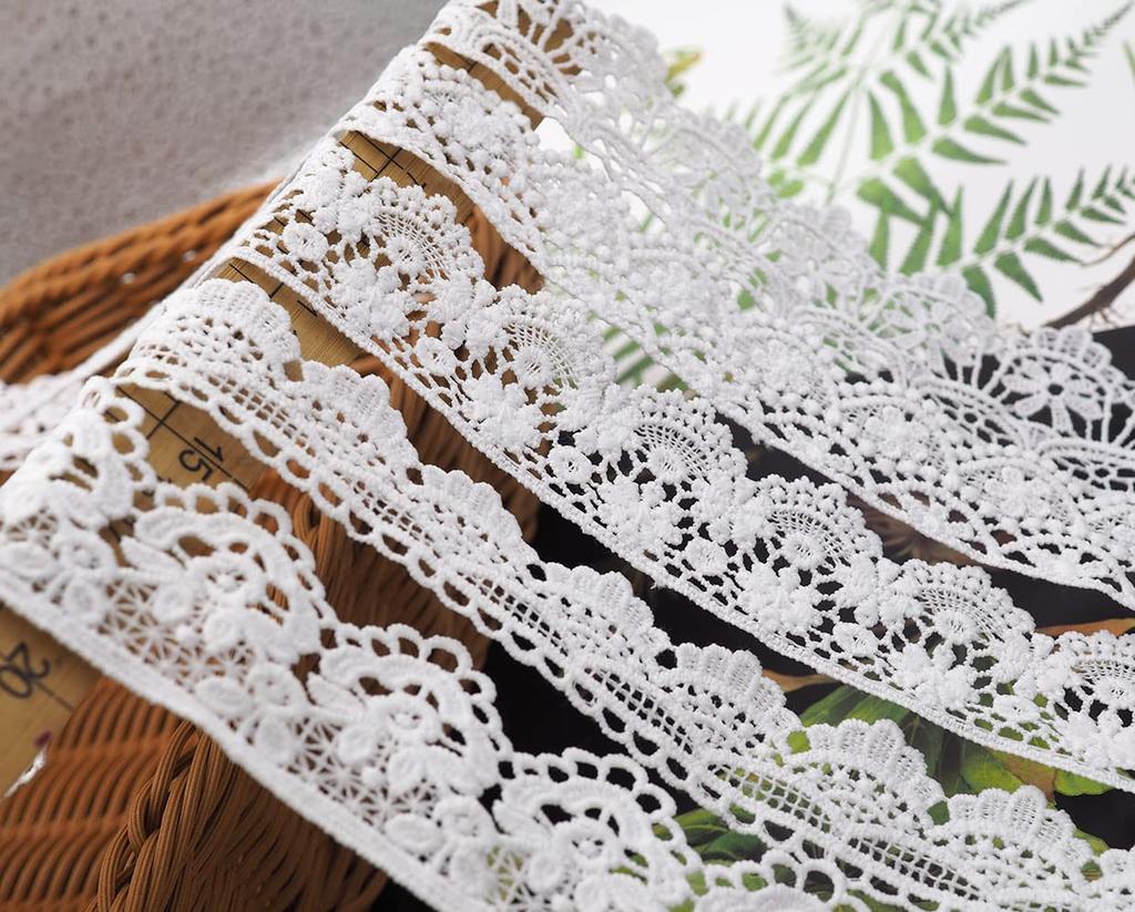 Sempiterno 5-Style Trendy White Mini Floral Lace Fabric Milk Silk Hair Ornament Embroidery Lace Thread Approx. 1m Wedding Home Textile DIY Decoration