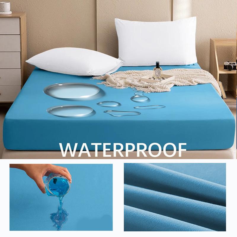All-Season Waterproof Mattress Protector Soft Polyester Deep Pocket Sheet 8 Colors Modern Bed Fitted Sheet Durable Mattress Cover Bedding Bedspread