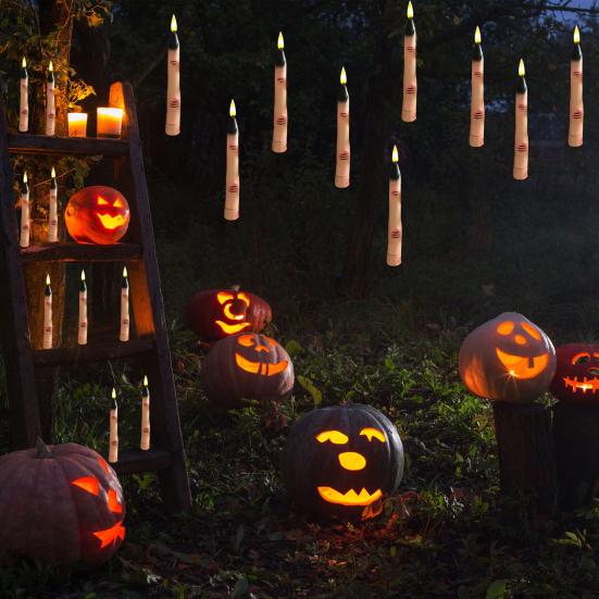 Halloween LED Finger Taper Candles Flameless Flickering Finger Candle Sticks Battery Operated Fake Candles with Remote for Holiday Home Decor