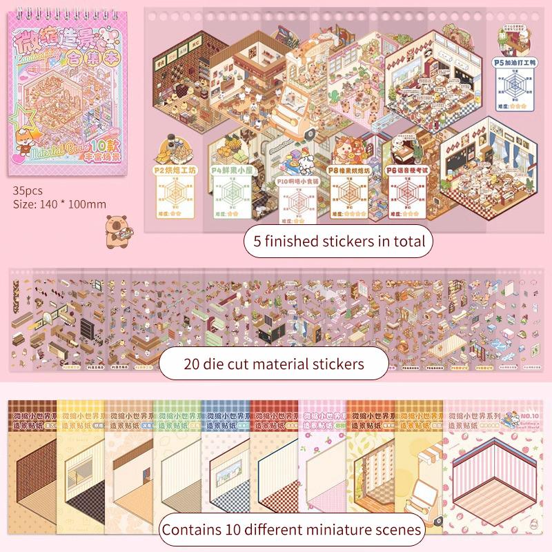 25 Scenes in 1Box Landscape Sticker Collection Box Cartoon Scene DIY Toy Game Festival Birthday Present Gift for Kid Girl Child