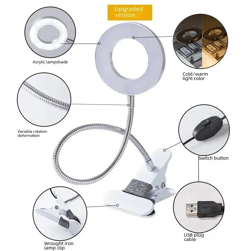 

Креативная светодиодная настольная лампа с вышивкой для чтения, прикроватная настольная лампа с клипсой для учебы, защитное освещение для глаз, корейский стиль, металлический абажур