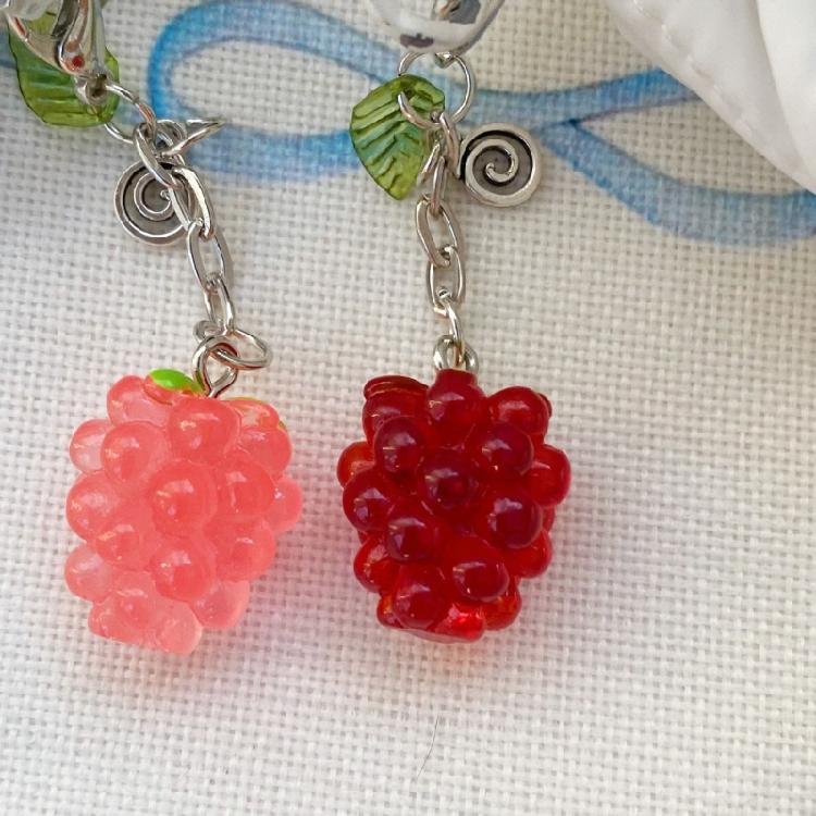 Playful Beaded Keychain Charm with Fruit Theme, Metal Link Chain and Clasped Attachment for Bags, Keys and Daily Use