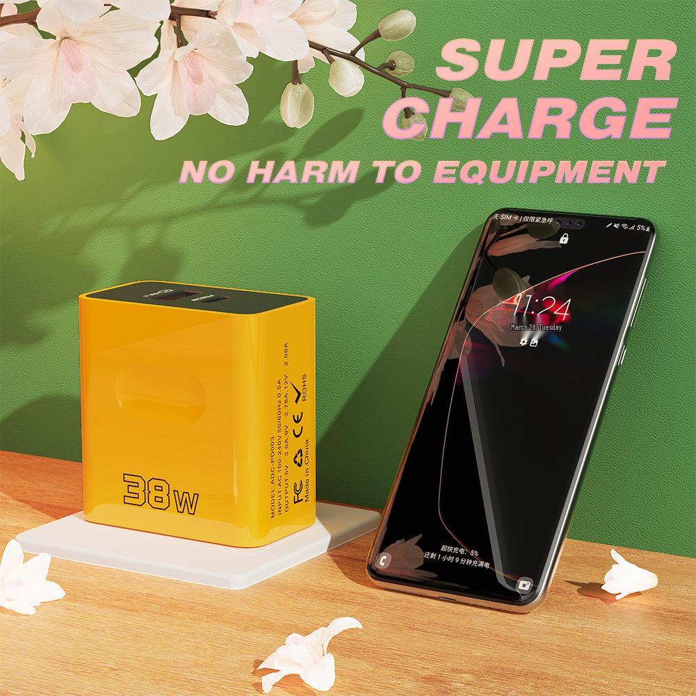 38W Dual-Port USB+PD Fast Charger with EU/US/UK Plug