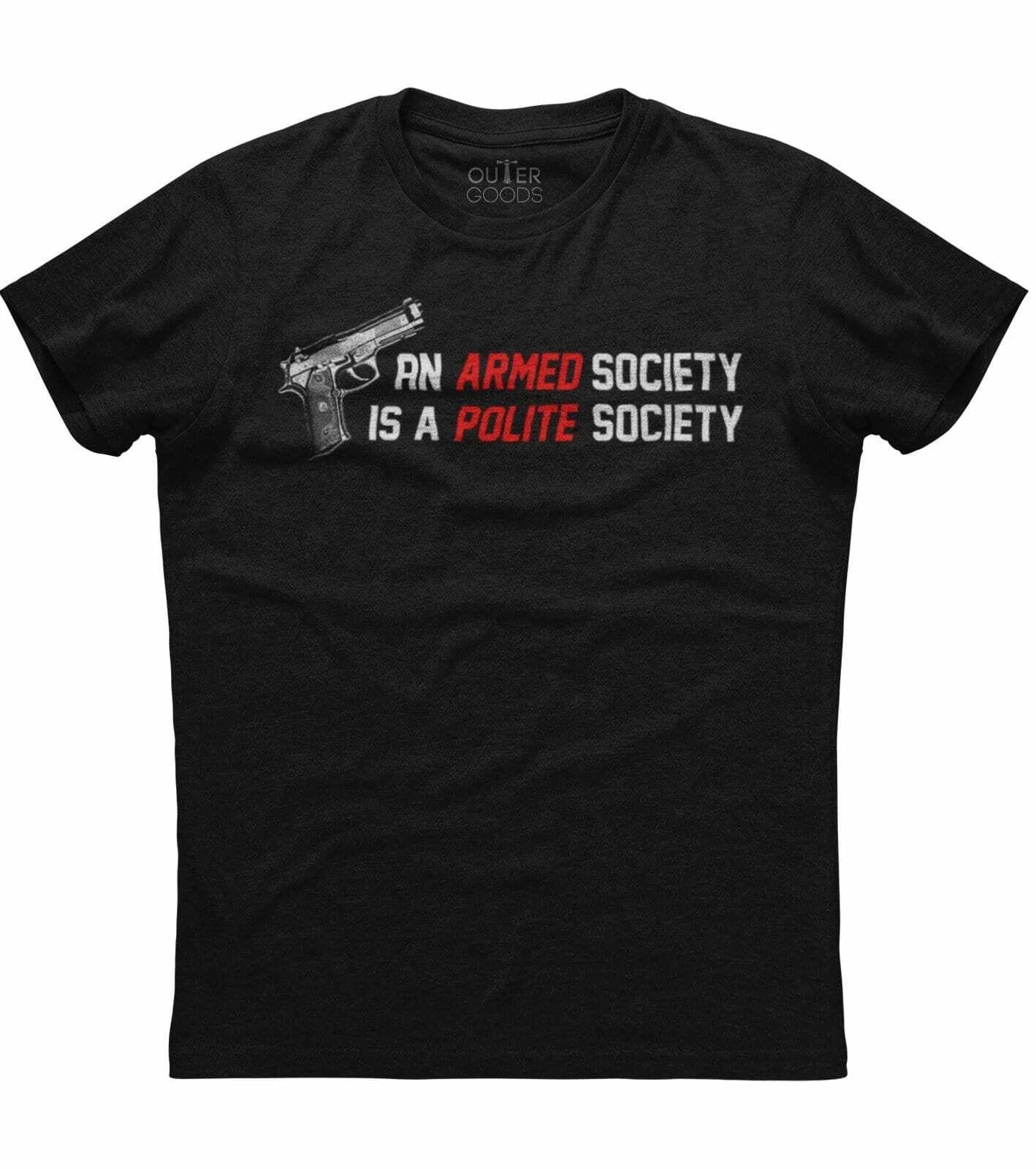 An Armed Society Is A Polite Society, Gun Printed Men s Patriotic Black T-shirt S