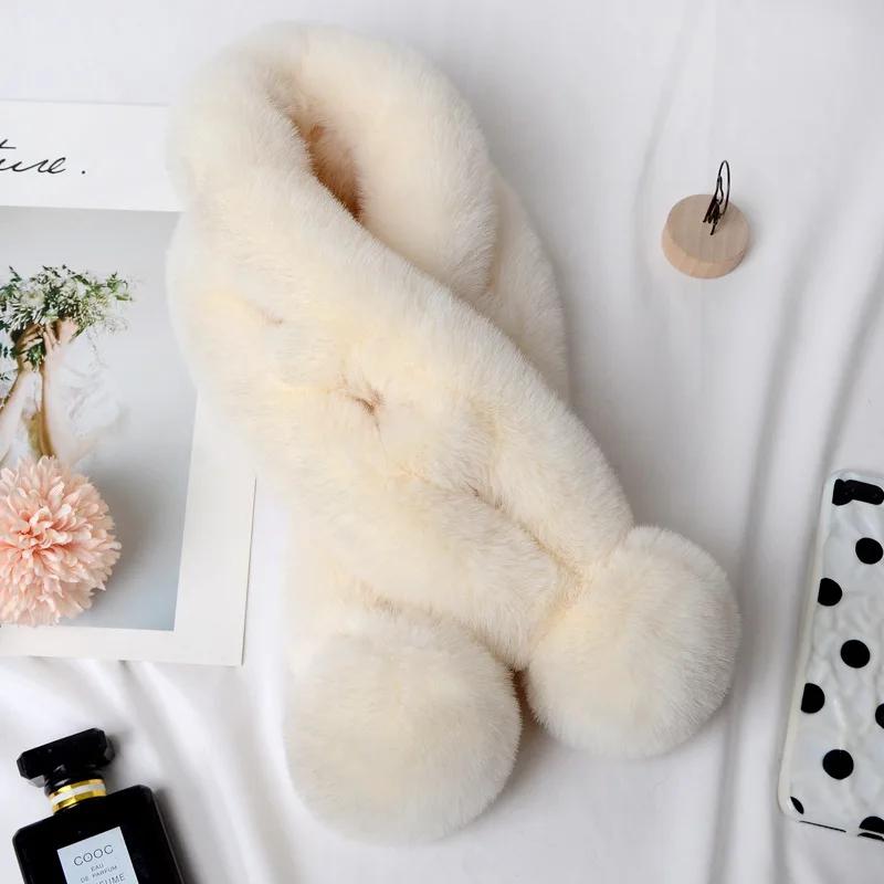 Women Fashion Autumn and Winter Newest Warm Scarf Fur Rabbit Plush Thick Scarf Solid Color Fur Ball Clothes Accessories New