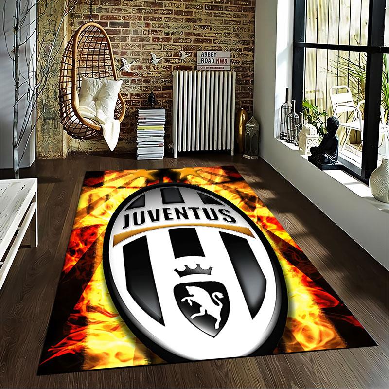 Juventus-Logo auf feurigem Hintergrund, geeignet als rutschfeste Matte für das Wohnzimmer- oder Schlafzimmer-Sofa