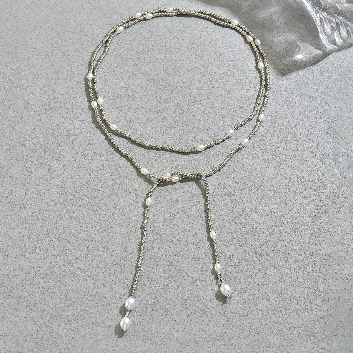 

Fashion Vintage Beaded Imitation Pearl Lariat Choker Double Layer Drop Pearl Y-Necklace For Women Party & Casual Outfit