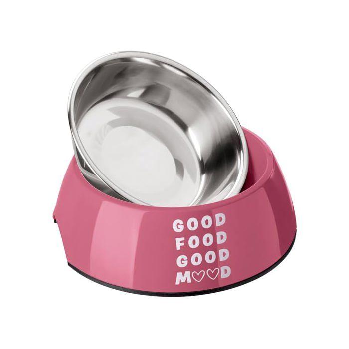 Gamelle en mélamine pour chien - HUNTER - 350 ml - Rose bonbon - Acier inoxydable amovible - Antidérapant