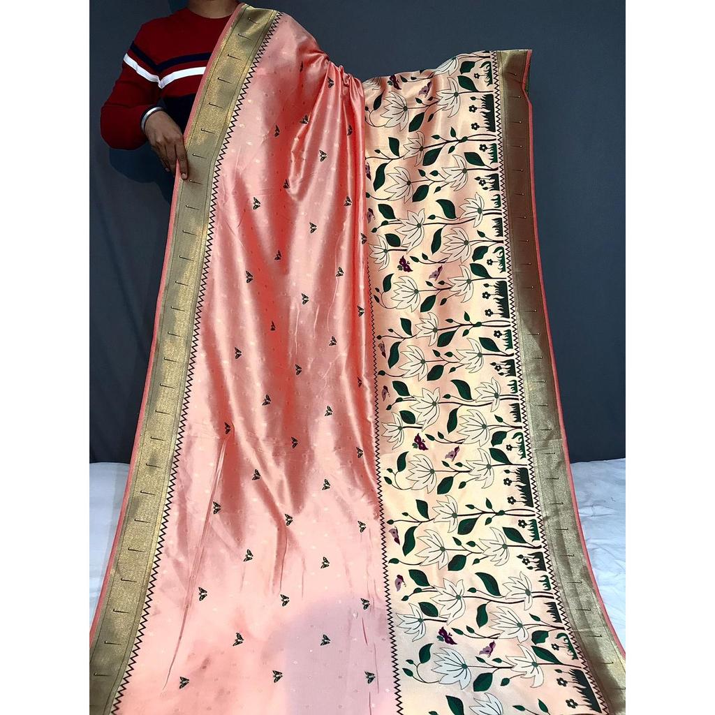 Women's Pure Kanjivaram Silk Saree - Royal Blue Banarasi With Blouse Piece Paithani Design