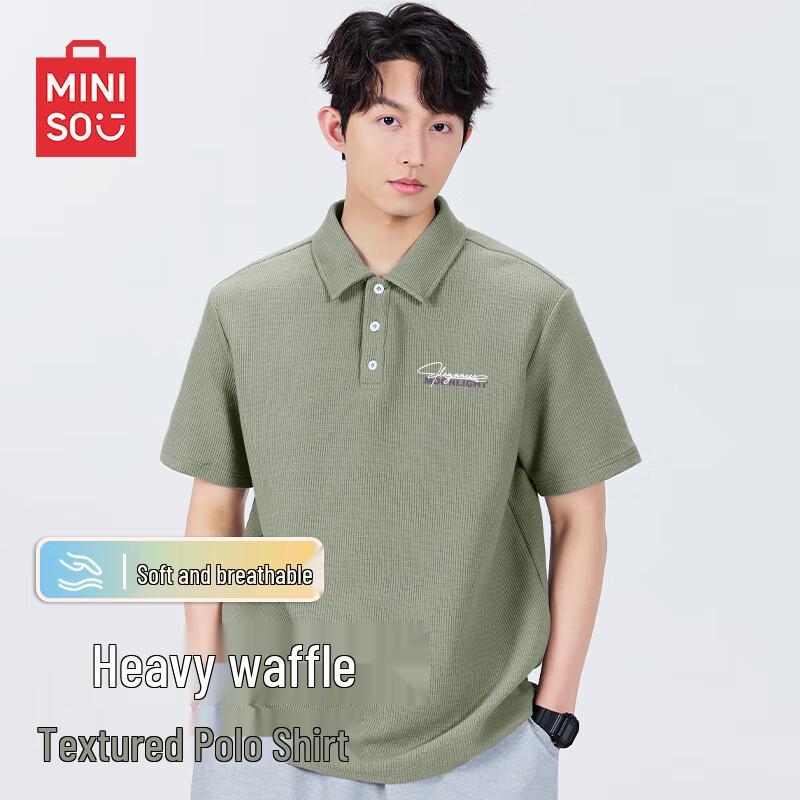 MINISO Men s Waffle Heavyweight Short Sleeve Polo Shirt L
