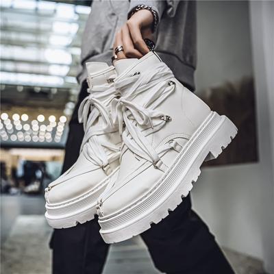 Mood Uus Mood Mootorrattasaapad Meeste Rihm Disainer Meeste Valged Saapad Streetwear Platvormkingad Meeste Must Nahk Lühikese Säärega Saapad