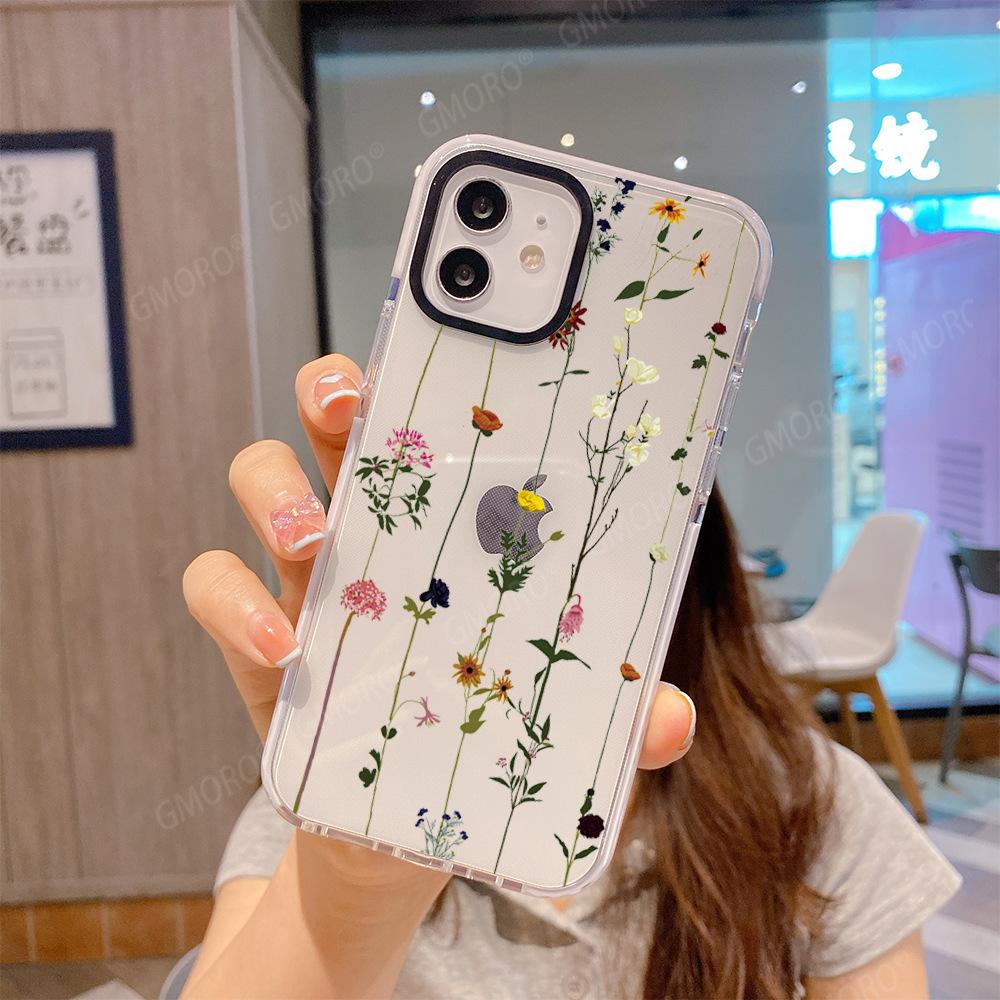 Foreign Trade Explosion Isn't Simple Flower iPhone14 Two-color Tpu Transparent Case Apple 17 Flower Mobile Phone Case 16