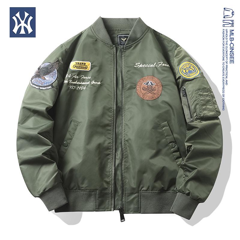 MLB & NY American Retro Men s Pilot Jacket - Heavy Embroidery, Thick Cotton, Motorcycle Style. 2XL