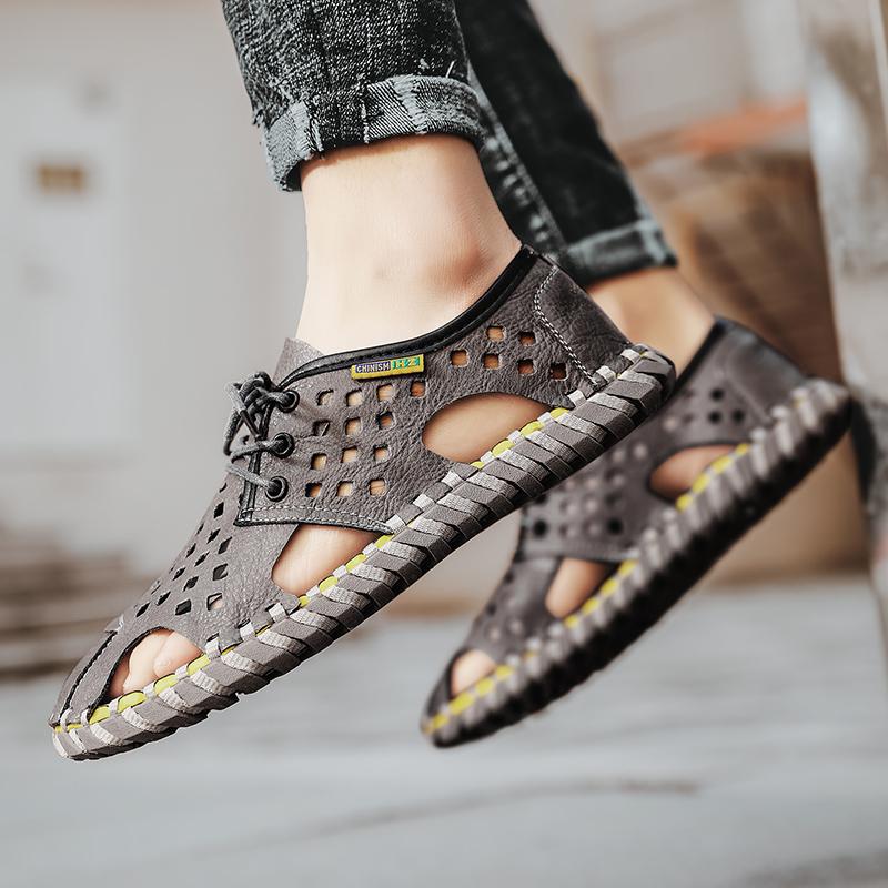 Мужские сандалии ручной работы с мягкой подошвой из полиуретана со шнуровкой — фото 5